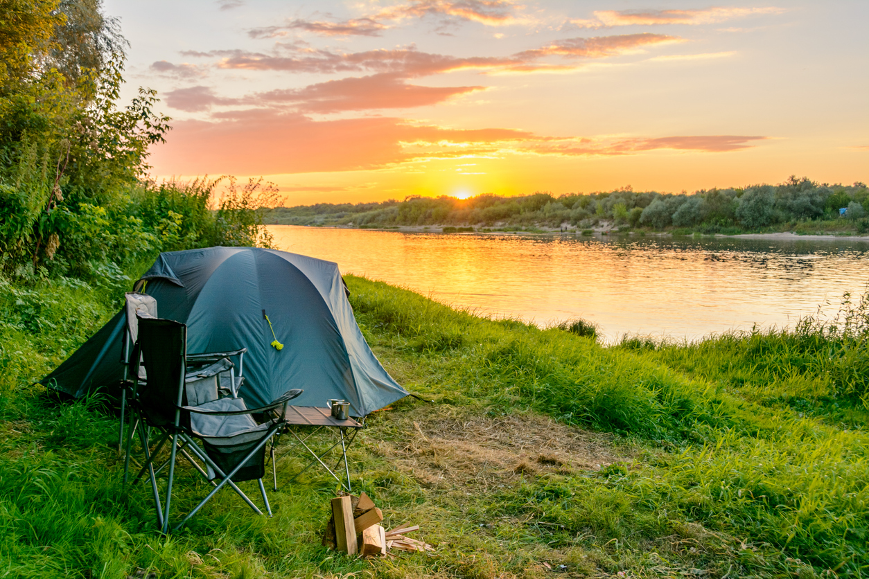 Camping tent in a camping in a forest